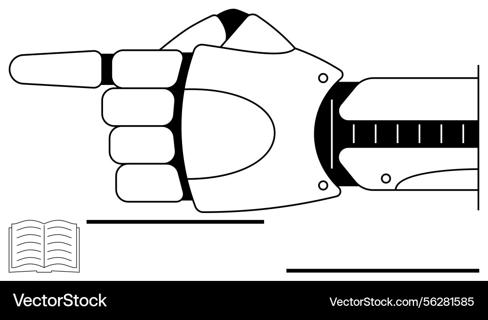 Robotic hand pointing forward with open book Robotic hand pointing forward with open book vector image