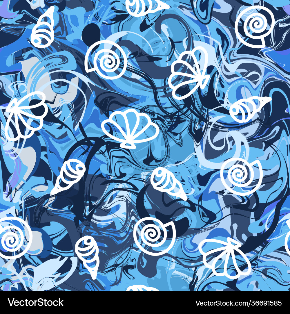 Seamless marble texture pattern with shells Seamless marble texture pattern with shells Vector Image