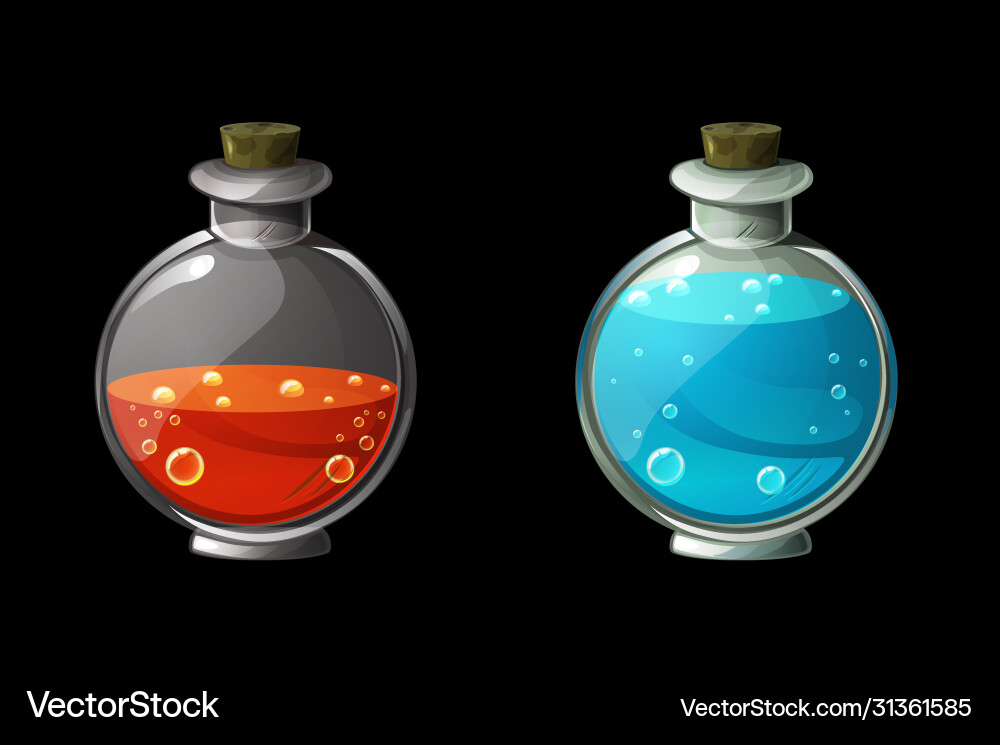 Set bright magic potions in glass bottles Set bright magic potions in glass bottles vector image