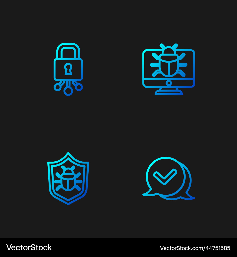 Set line check mark in speech bubble system bug Set line check mark in speech bubble system bug vector image