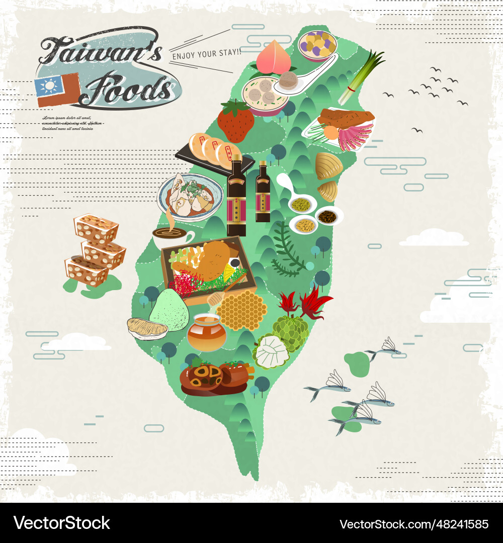 Taiwan Snack Map - Flat Design Vector Image