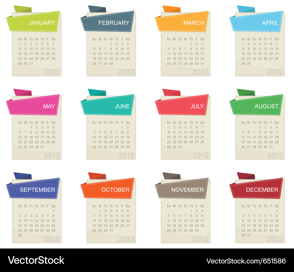 2012 Calendar - Square Tab Layout Vector Image