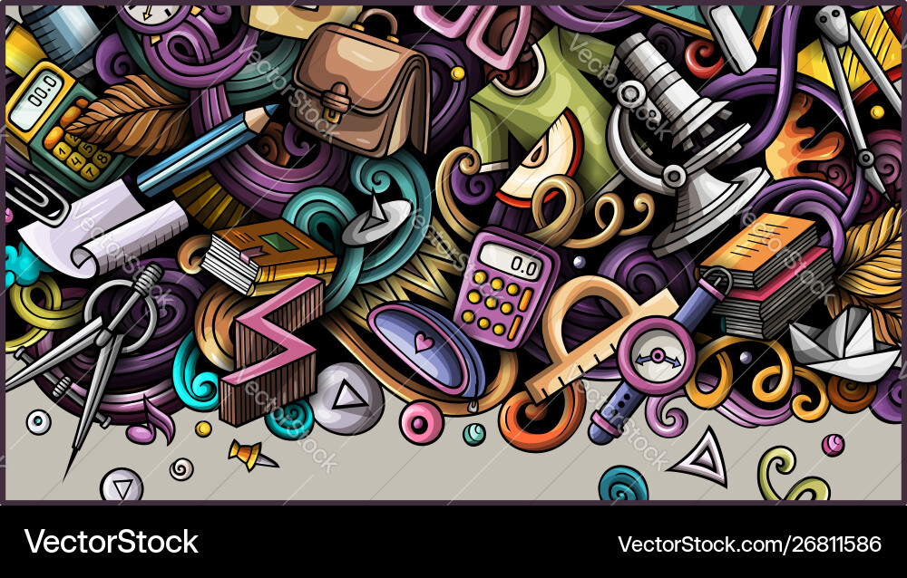 Cartoon niedlich bunte Hand gezogen Doodles Schule Cartoon niedlich bunte Hand gezogen Doodles Schule Vektorbild