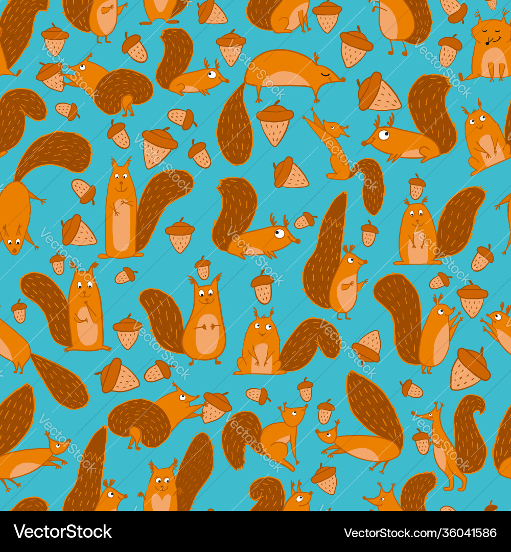 Funny squirrels with nut seamless pattern Funny squirrels with nut seamless pattern vector image