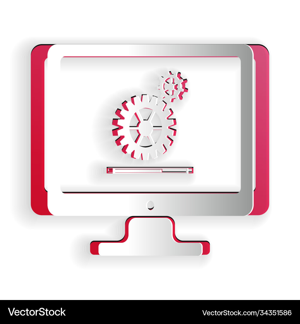 Paper cut computer monitor update process Paper cut computer monitor update process vector image