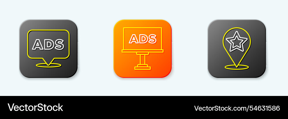 Set line advertising and map pointer with star Set line advertising and map pointer with star vector image