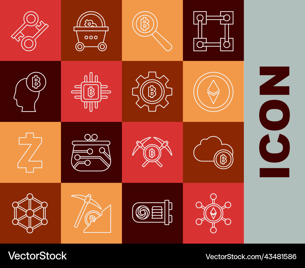 Set line blockchain technology ethereum eth Set line blockchain technology ethereum eth vector image