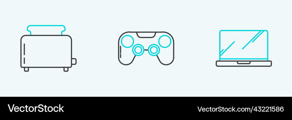 Set line laptop toaster with toasts and gamepad Set line laptop toaster with toasts and gamepad vector image