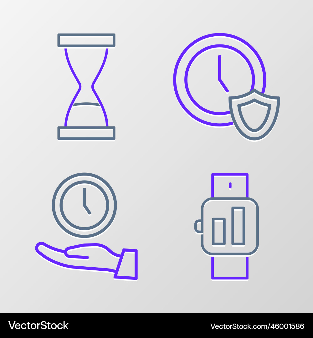 Set line smartwatch clock with shield and old Set line smartwatch clock with shield and old vector image