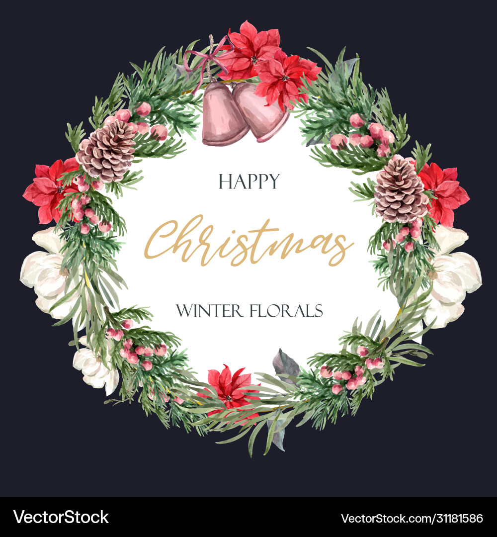 Winter floral blooming wreath frame elegant Winter floral blooming wreath frame elegant vektorbild