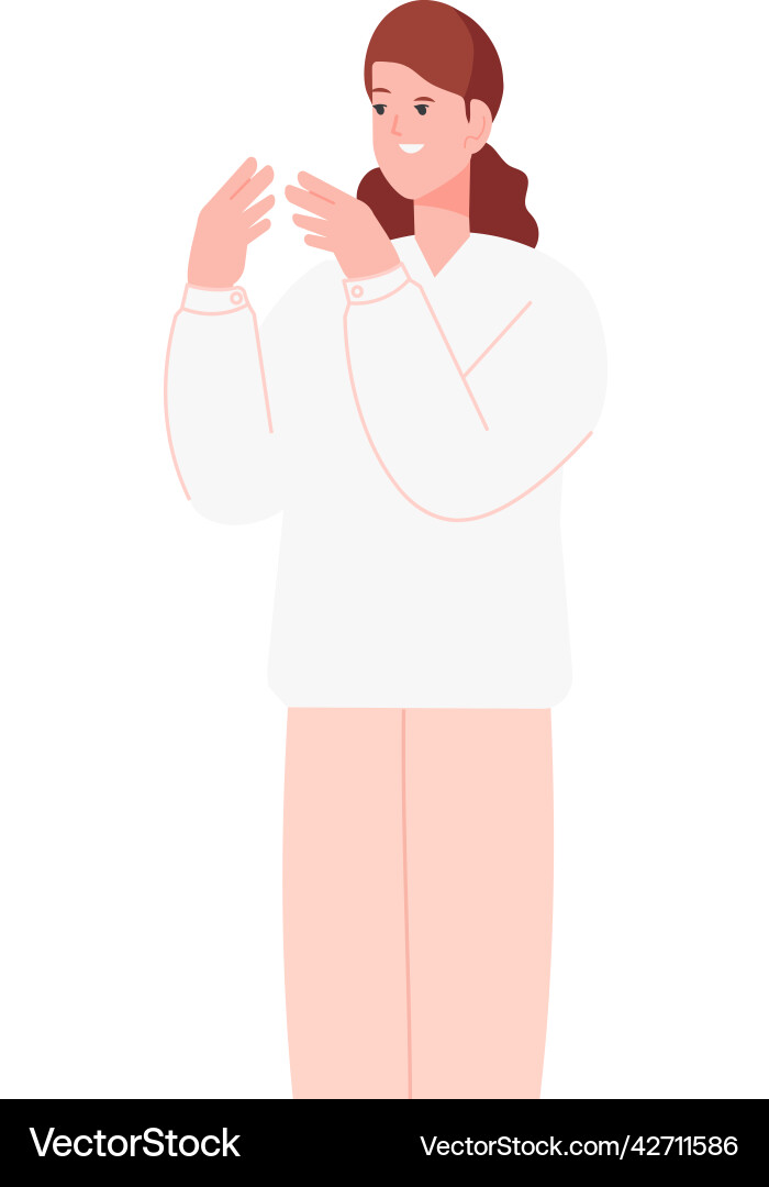 Woman holding hands in front of face happy Woman holding hands in front of face happy vector image