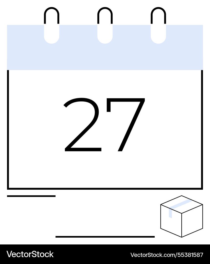 Calendar page with number 27 and minimal cube icon Calendar page with number 27 and minimal cube icon vector image