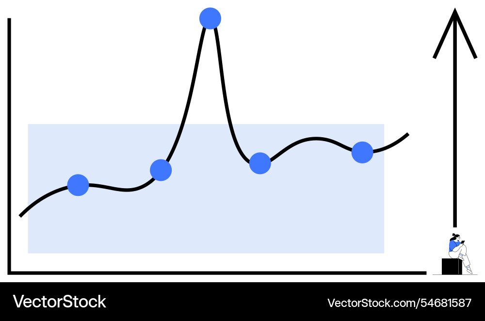 Character climbing graph with data points Character climbing graph with data points Vector Image