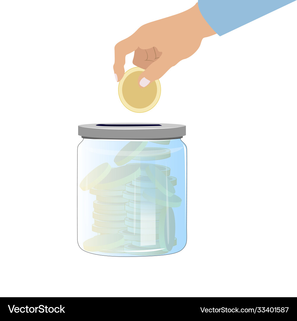 Collect money in glass jar banking cash deposit Collect money in glass jar banking cash deposit vector image