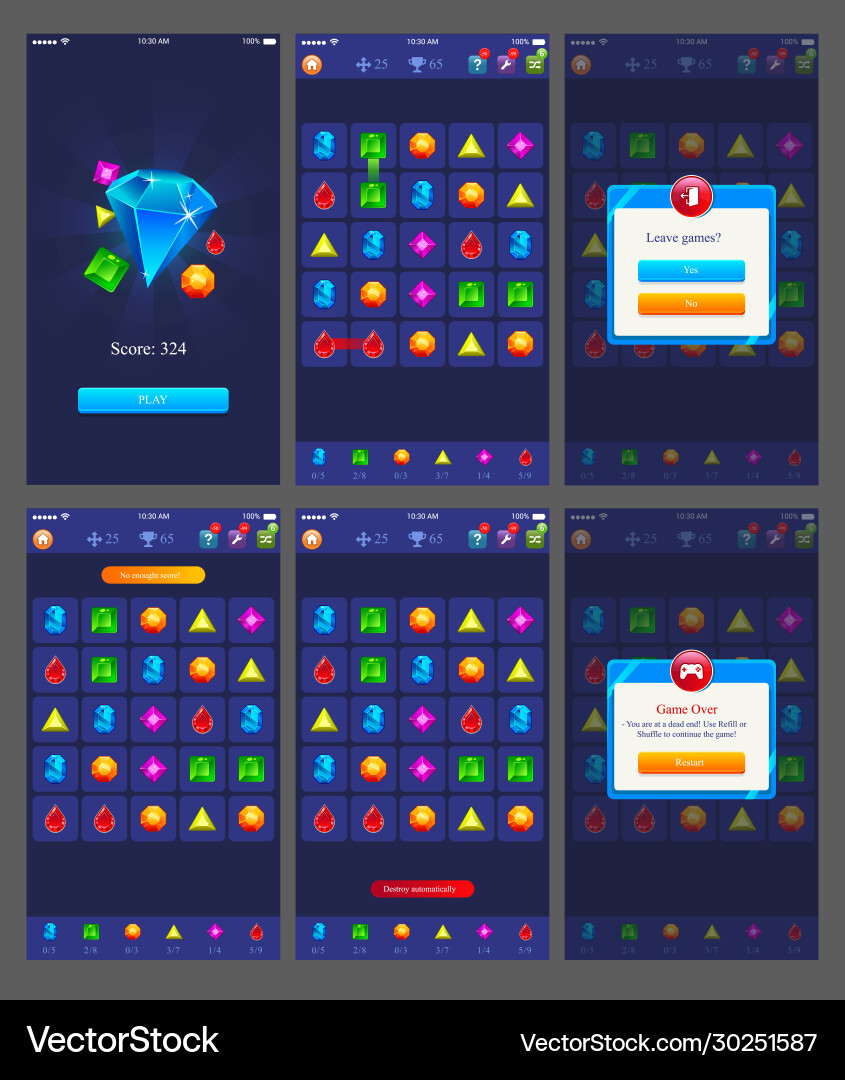 Diamant game ui design mobile user interface vector image