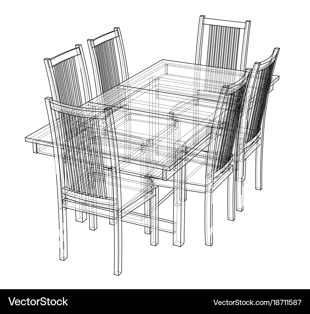 Dinner table with chairs rendering of 3d Vector Image