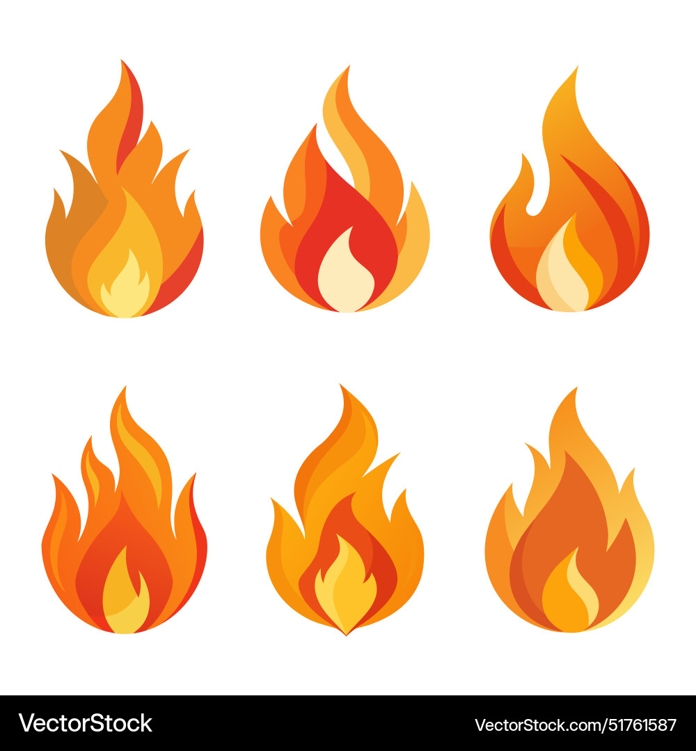 Flame set isolated flat Royalty Free Vector Image