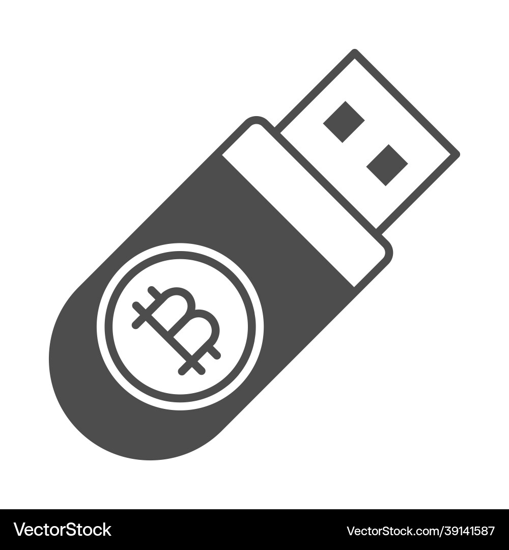 Flash drive with bitcoin solid icon Vector Image