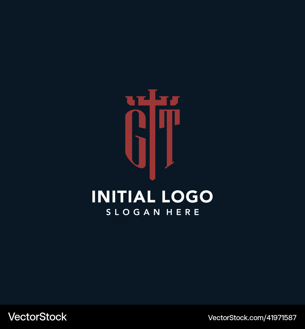 Gt initial monogram logos with sword and shield Vector Image