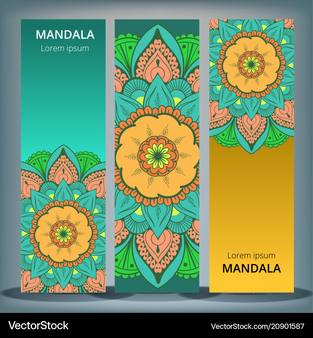Indian floral paisley medallion banners ethnic Indian floral paisley medallion banners ethnic vector image