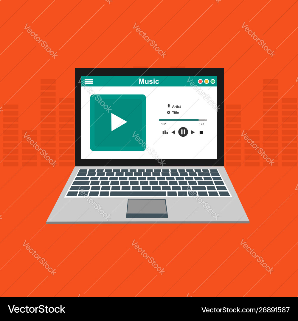 Media player application app template with flat Media player application app template with flat vector image