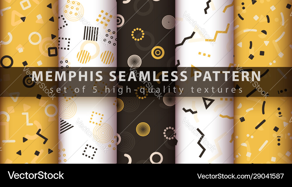 Memphis seamless pattern - set five items Memphis seamless pattern - set five items vector image