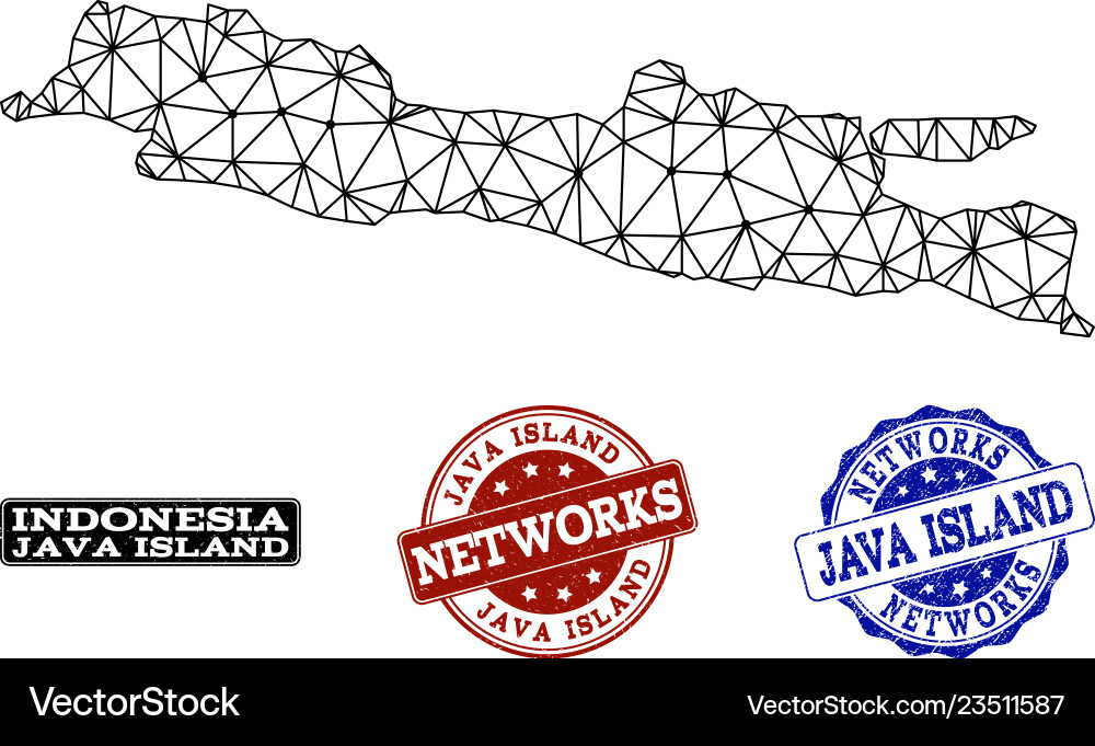 Polygonal network mesh map of java island Polygonal network mesh map of java island vector image