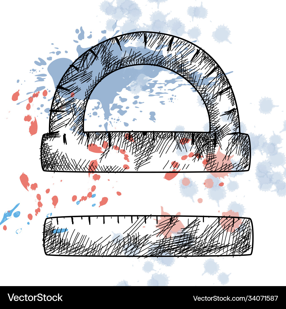 Protractor and ruler in style sketch Vector Image