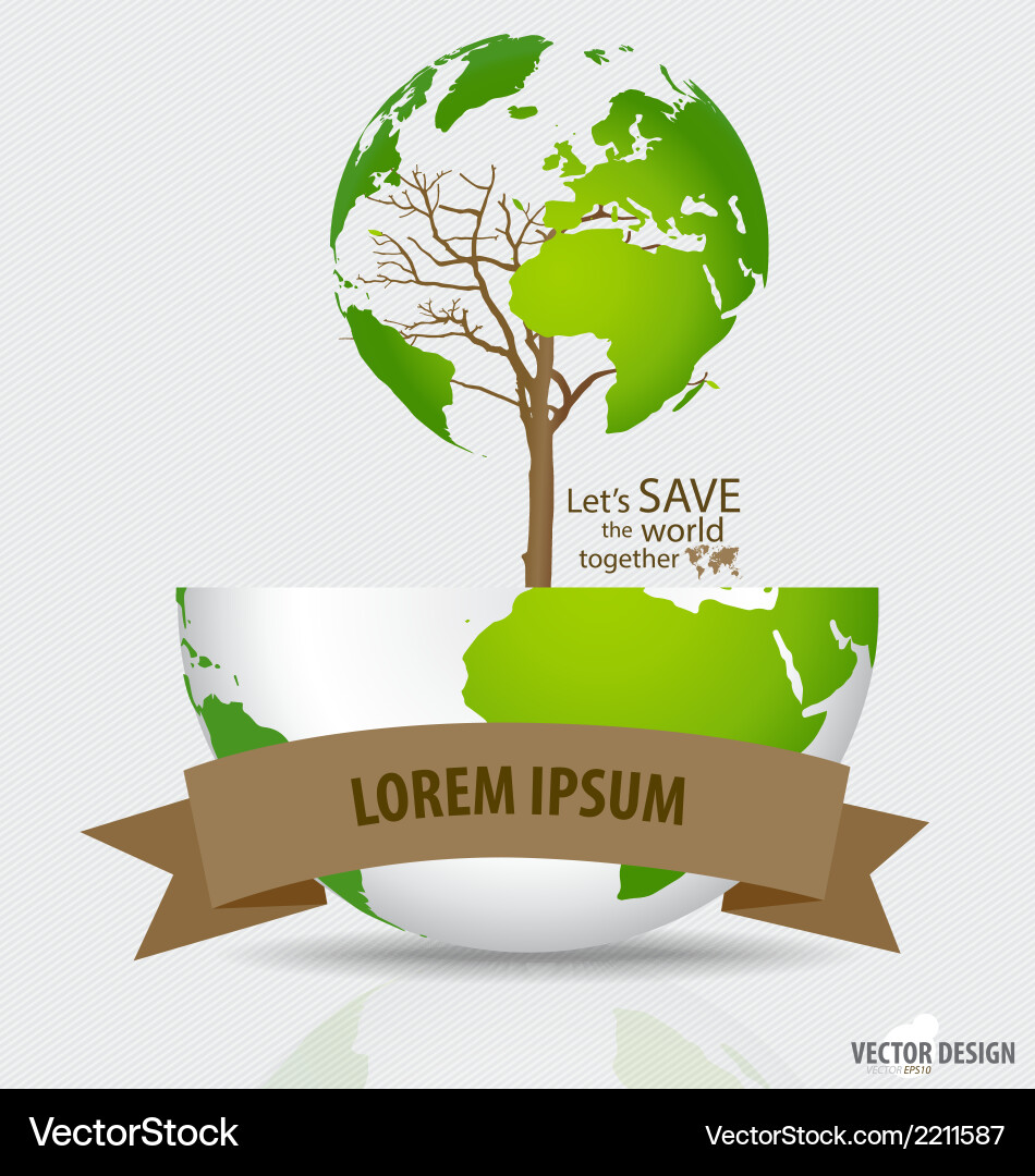 Save the world tree shaped map on a globe Vector Image