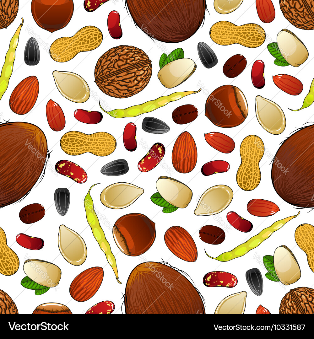 Seamless nuts beans and seeds pattern background Vector Image