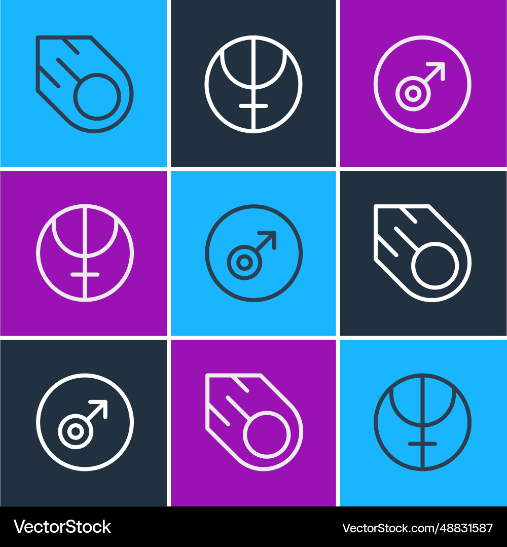 Set line comet mars symbol and neptune planet icon Vector Image