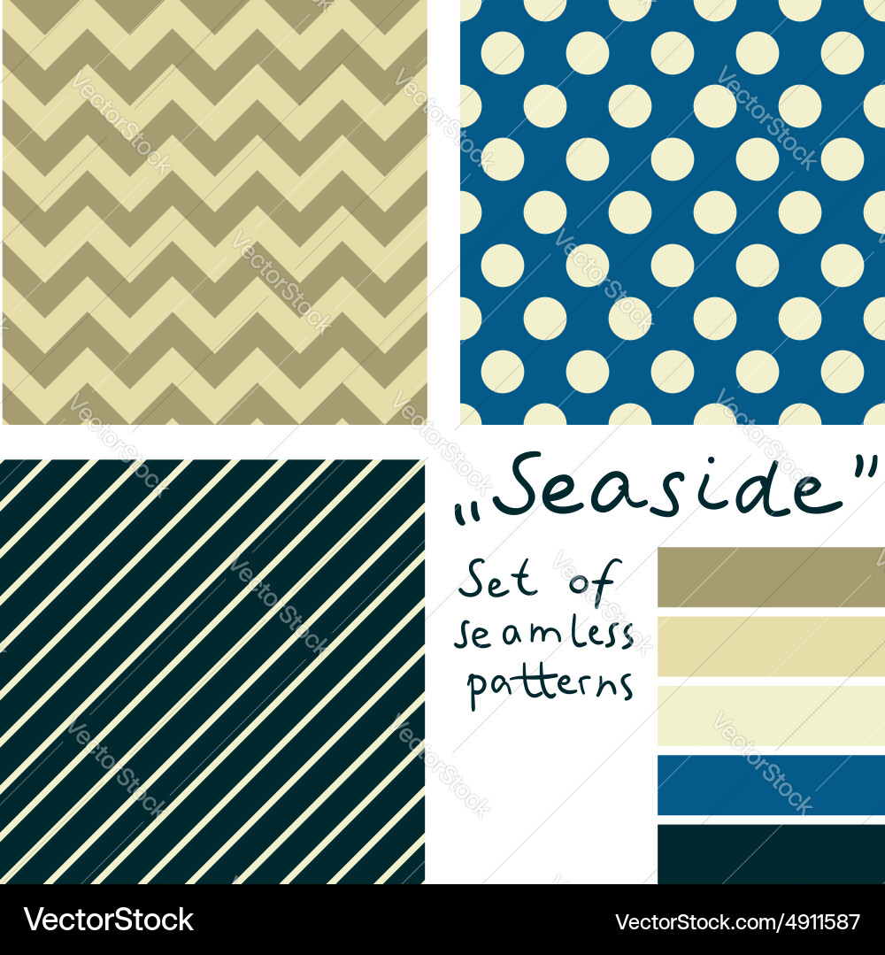Set of simple seamless geometric patterns seaside Vector Image