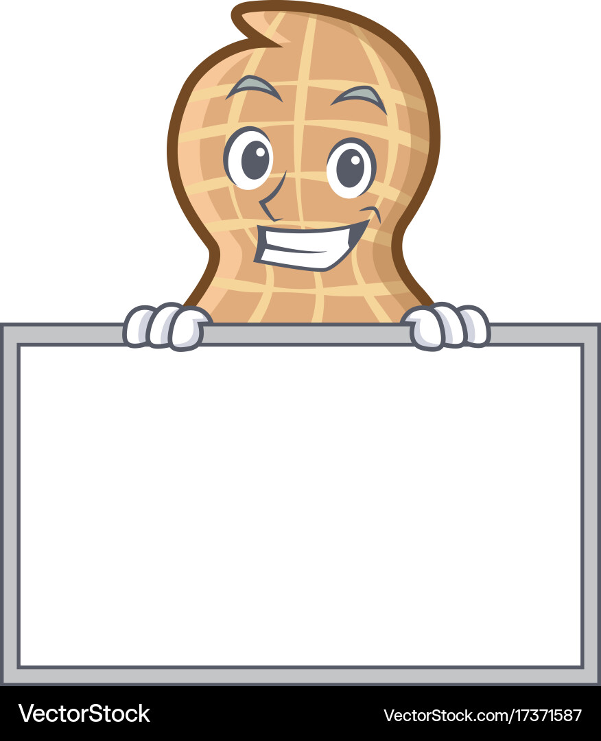 Smiling Peanut Character with Board vector image