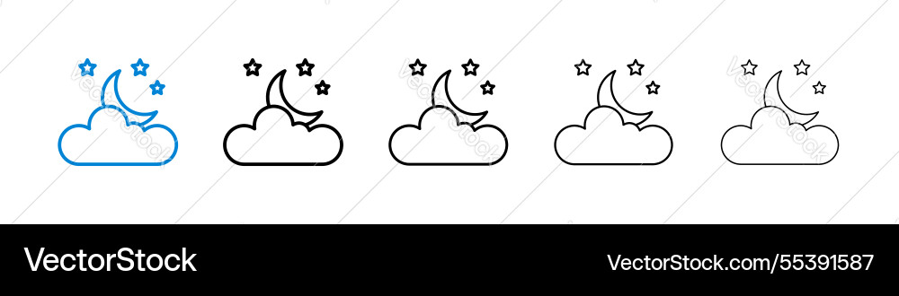 Wolkenmond Icons in fünf verschiedenen Hubgrößen Wolkenmond Icons in fünf verschiedenen Hubgrößen vektorbild