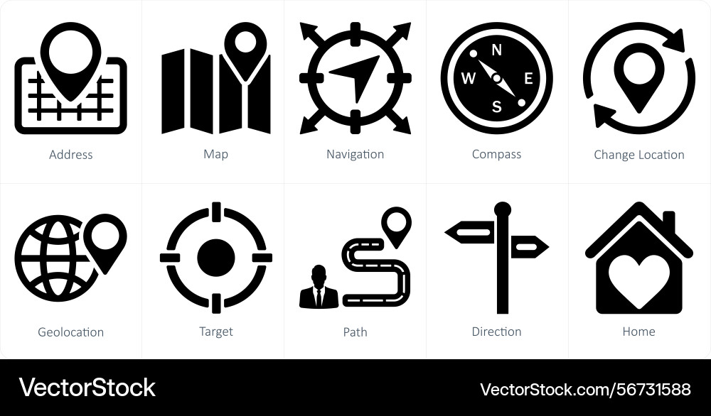 A set of 10 location icons as address map Vector Image