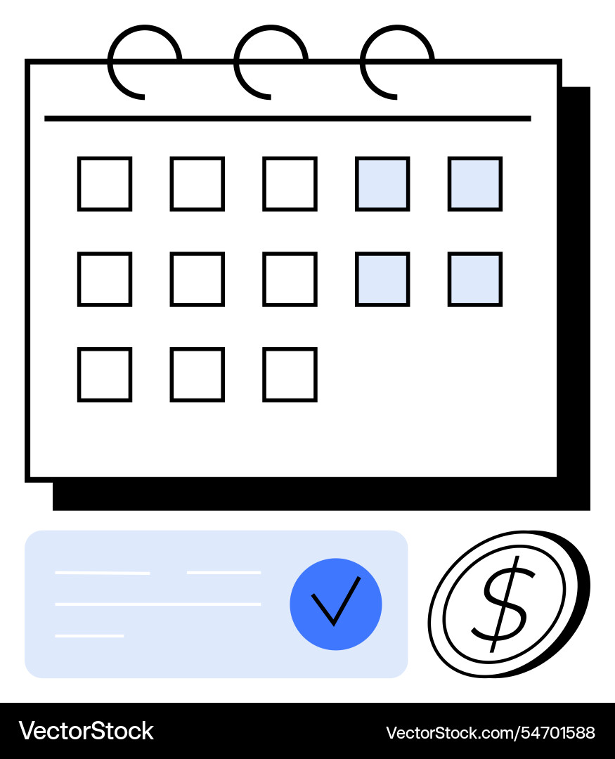 Calendar with payment due date and checkbox Calendar with payment due date and checkbox vector image