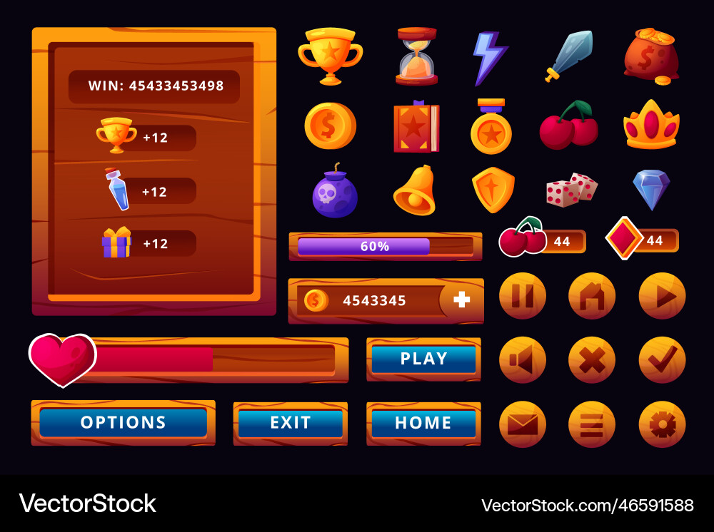 Gui app elements mobile interface fantasy game Gui app elements mobile interface fantasy game vector image
