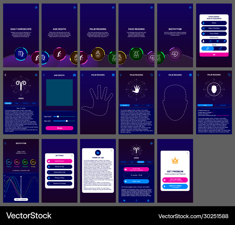Horoscope ui design app mobile user interface Horoscope ui design app mobile user interface vector image