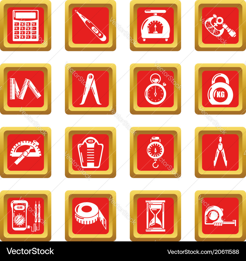 Measure precision icons set red square Measure precision icons set red square vector image