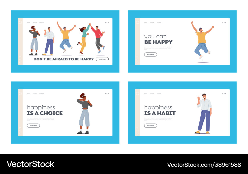 Menschen fühlen positive Emotionen Landing Seite Menschen fühlen positive Emotionen Landing Seite vektorbild