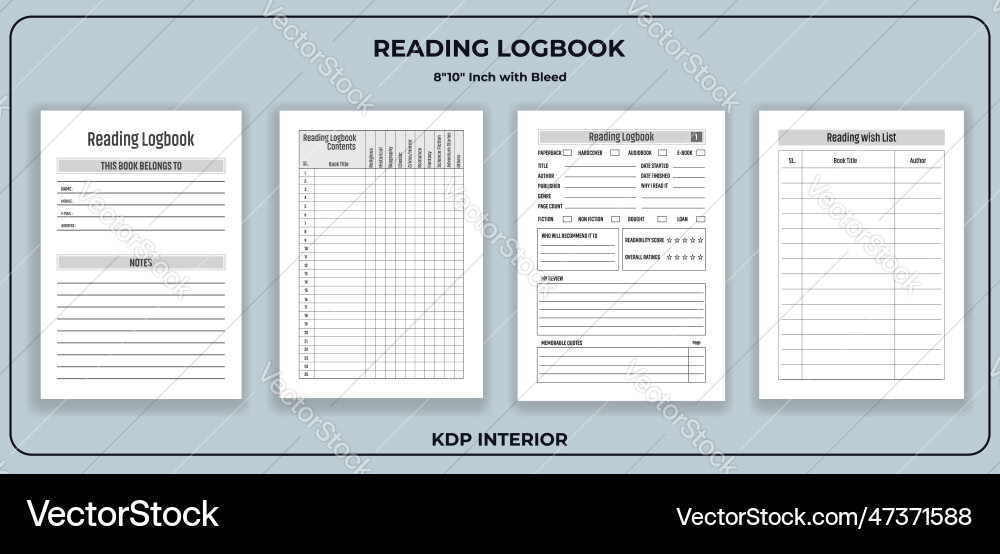 Reading log reviews tracker notebook Vector Image