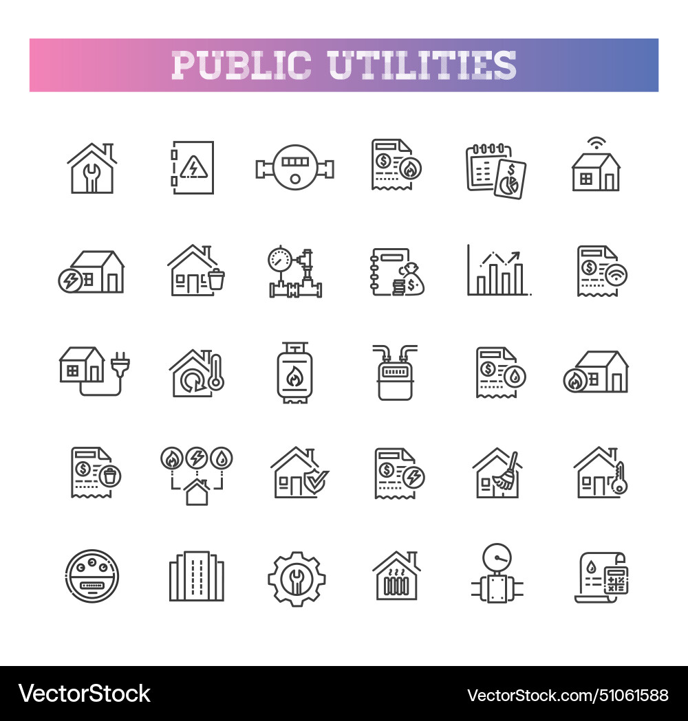 Set of line icons related to public utilities vector image