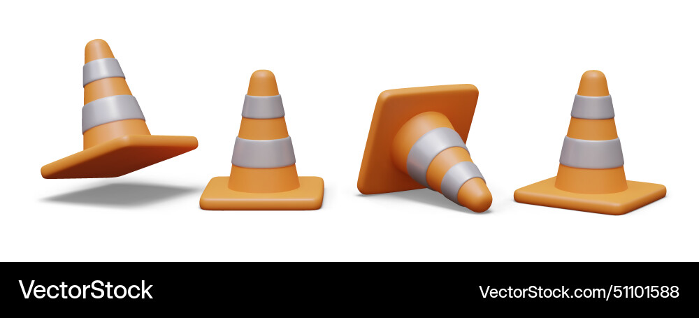 Set of realistic traffic cones in different Set of realistic traffic cones in different Vector Image