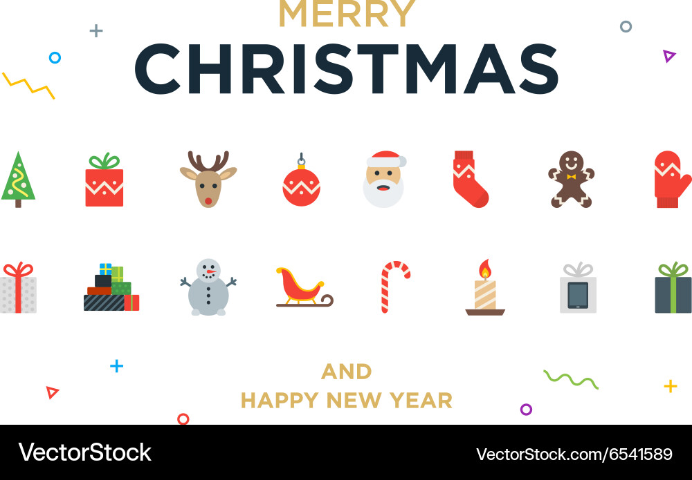 Christmas greeting card with lettering icons Vector Image
