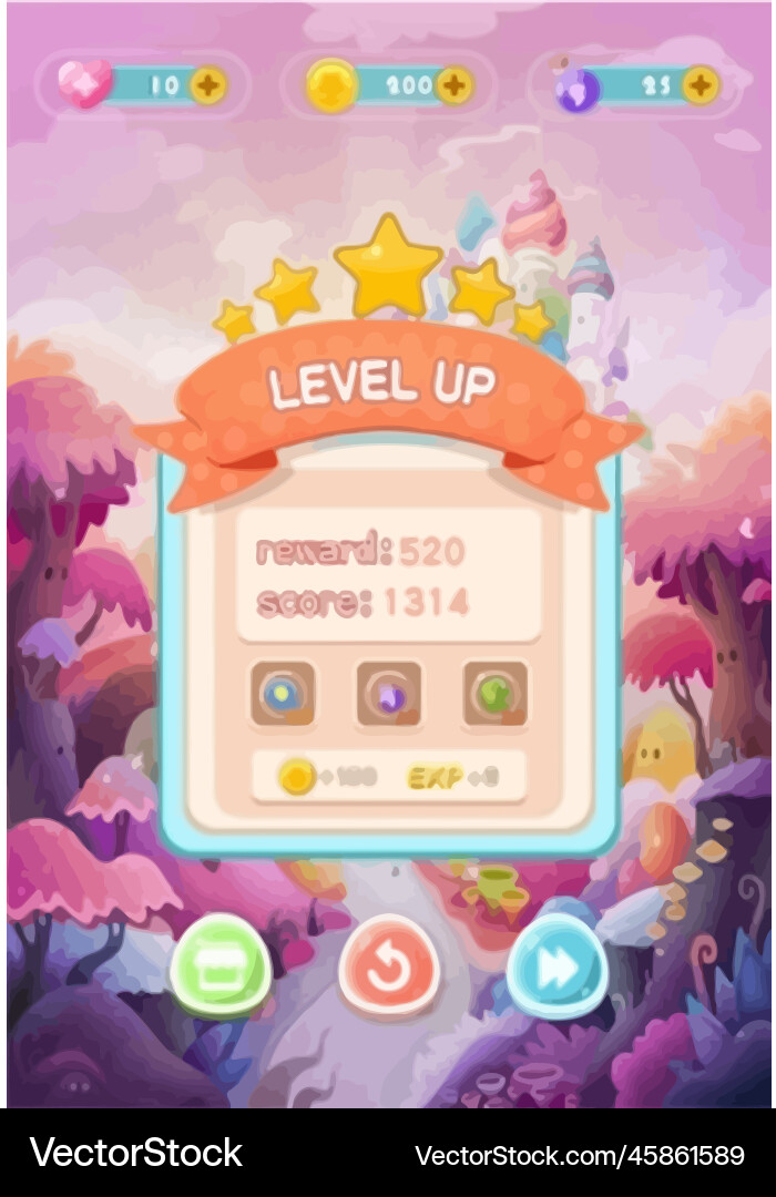 Complete set of level button game ui pop-up icon vector image