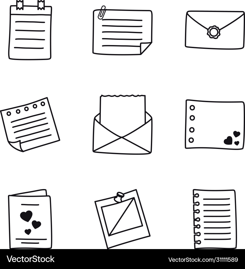 Envelopes and notes icon set line style vector image