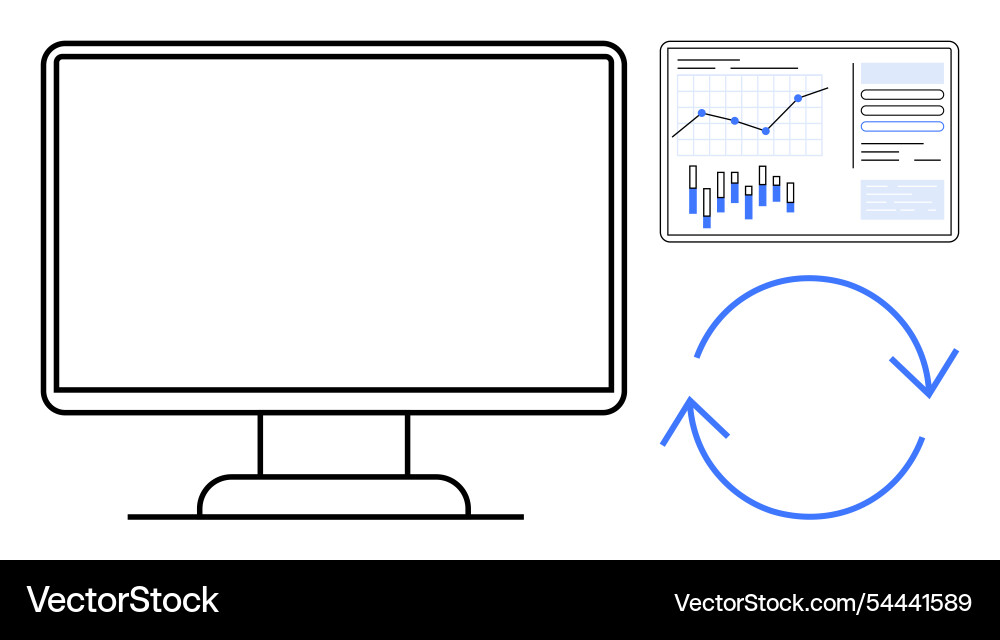 Monitor displaying financial data graphs Monitor displaying financial data graphs vector image