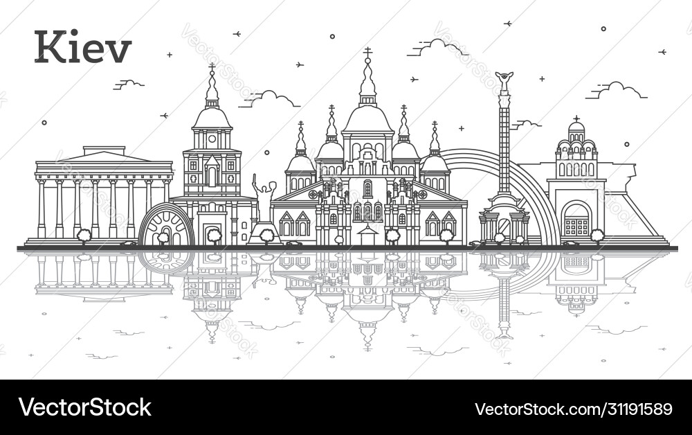 Outline kiev ukraine city skyline with historic vector image