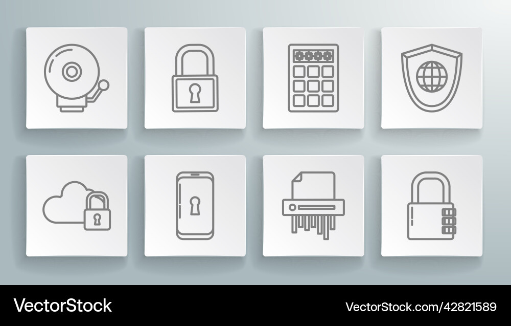 Set line cloud computing lock smartphone Vector Image