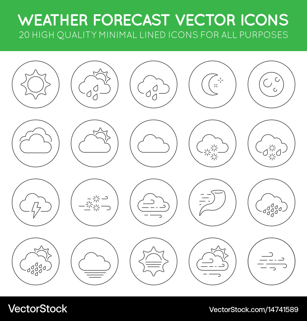 Set minimal weather related line icons contains Vector Image